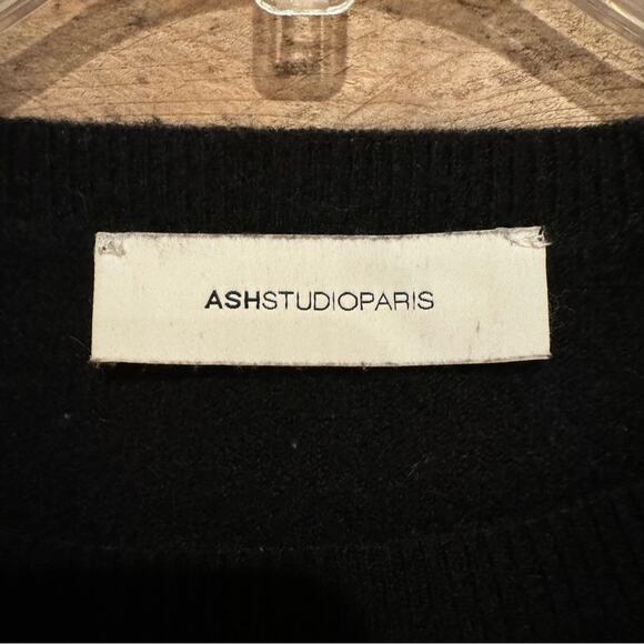 Ash Studio Paris Cashmere And Silk Skirted Crew Neck Sweater Black Sz S Minimal - Picture 5 of 11